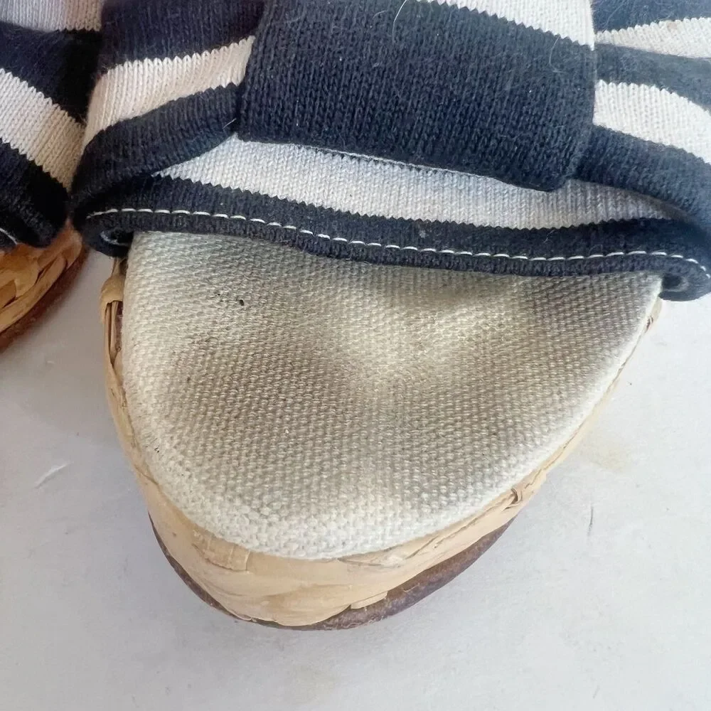 Kate Spade Women's Woven Platform Sandal Black White Striped Bow Size 6